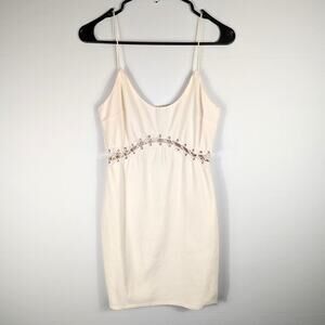 Superdown S Ivory Lace Up Waist Bodycon Mini Dress Spaghetti Strap Rayon Blend